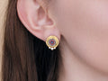 GURHAN, GURHAN Antiquities Gold Clip Post Stud Earrings, 8mm Round Floral Motif set in Wide Frame, Micro Mosaic and Diamond