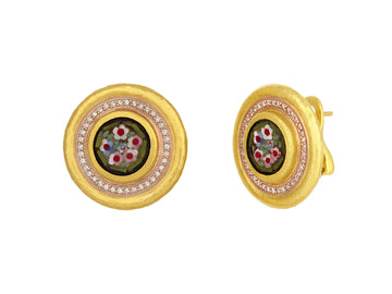 GURHAN, GURHAN Antiquities Gold Micro Mosaic Stud Earrings, 11mm Round Set in Wide Frame