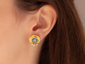 GURHAN, GURHAN Antiquities Gold Post Stud Earrings, 8mm Round Floral Motif set in Wide Frame, Micro Mosaic and Diamond