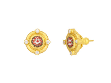 GURHAN, GURHAN Antiquities Gold Micro Mosaic Stud Earrings, 6mm Round set in Wide Frame