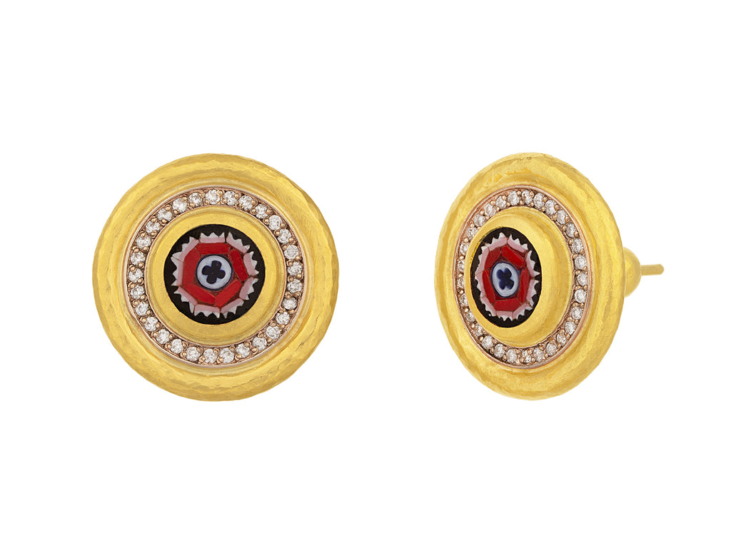 GURHAN, GURHAN Antiquities Gold Micro Mosaic Stud Earrings, 7mm Round set in Wide Frame