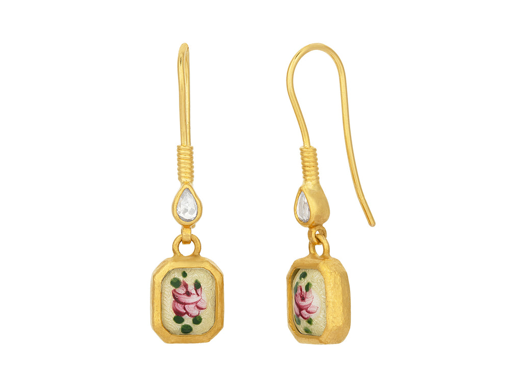 GURHAN, GURHAN Antiquities Gold Guilloche Enamel Single Drop Earrings, 10x8mm Rectangle