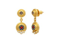 GURHAN, GURHAN Antiquities Gold Single Drop Earrings, 4mm and 6mm Floral Motif set in Wide Frame, Micro Mosaic and Diamond
