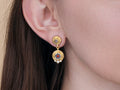 GURHAN, GURHAN Antiquities Gold Single Drop Earrings, 4mm and 6mm Floral Motif set in Wide Frame, Micro Mosaic and Diamond