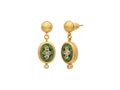 GURHAN, GURHAN Antiquities Gold Single Drop Earrings, 12x9mm Oval Floral Motif, Micro Mosaic and Diamond