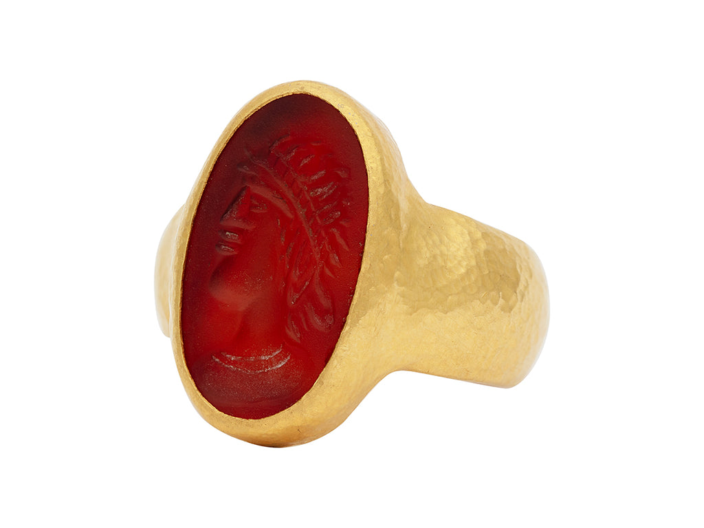 GURHAN, GURHAN Antiquities Gold Carnelian Intaglio Cocktail Ring, 20x11mm Oval Greek God