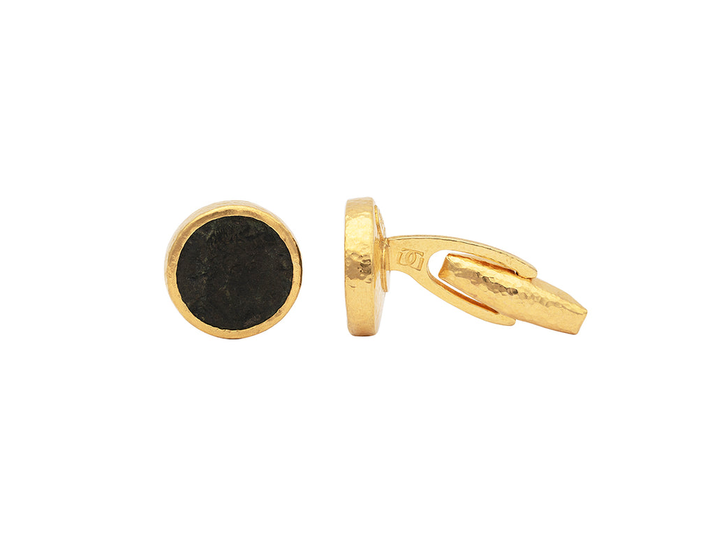 GURHAN, GURHAN Mens Gold Coin Cufflinks, 15.5mm Round