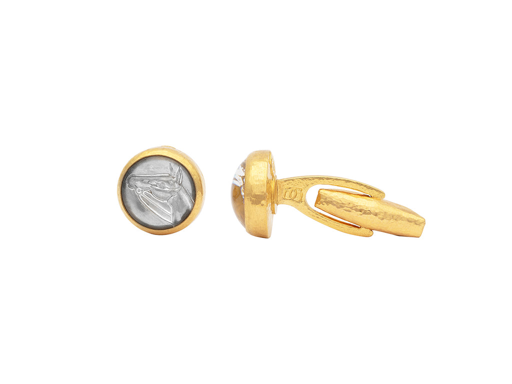 GURHAN, GURHAN Mens Gold Crystal Intaglio Cufflinks, 13.5mm Round