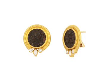 GURHAN, GURHAN Antiquities Gold Coin Stud Earrings, 16mm Round Set in Wide Frame