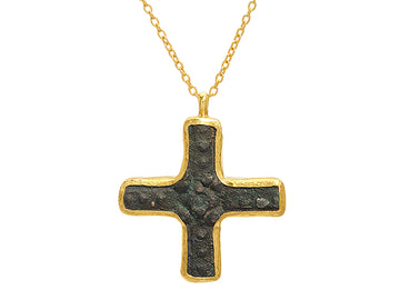 GURHAN, GURHAN Antiquities Gold Ancient Bronze Cross Pendant Necklace, 26mm