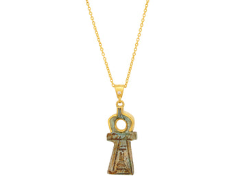 GURHAN, GURHAN Antiquities Gold Faience Pendant Necklace, Ankh Cross