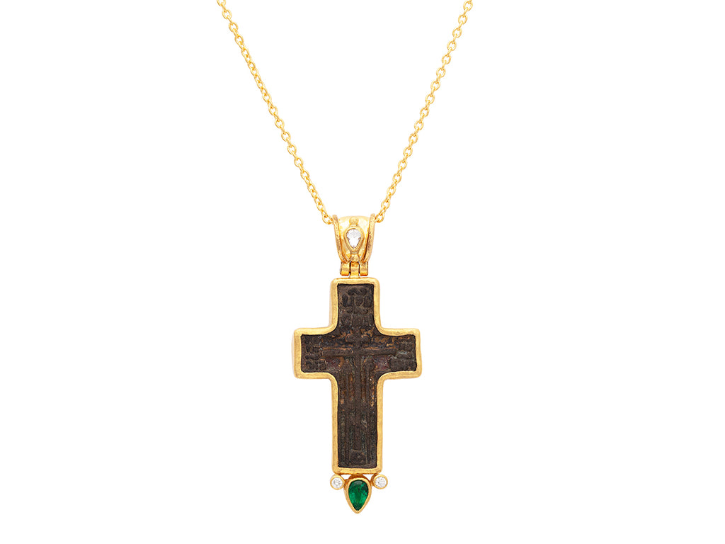 GURHAN, GURHAN Antiquities Gold Bronze Cross Pendant Necklace, 32x30mm