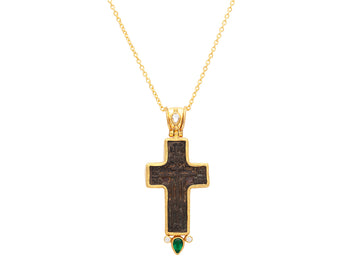 GURHAN, GURHAN Antiquities Gold Bronze Cross Pendant Necklace, 32x30mm