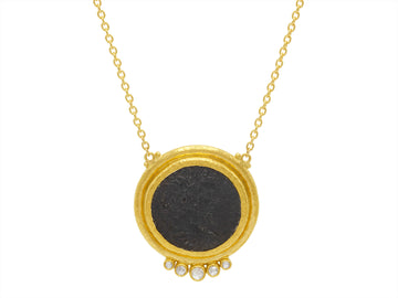 GURHAN, GURHAN Antiquities Gold Coin Pendant Necklace, Wide Bezel with Diamond Accents