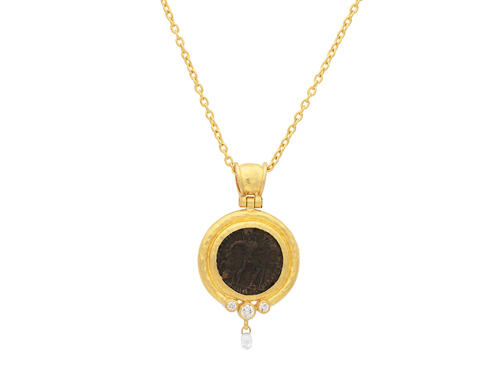 GURHAN, GURHAN Antiquities Gold Coin Pendant Necklace, 17mm Round Set in Wide Frame