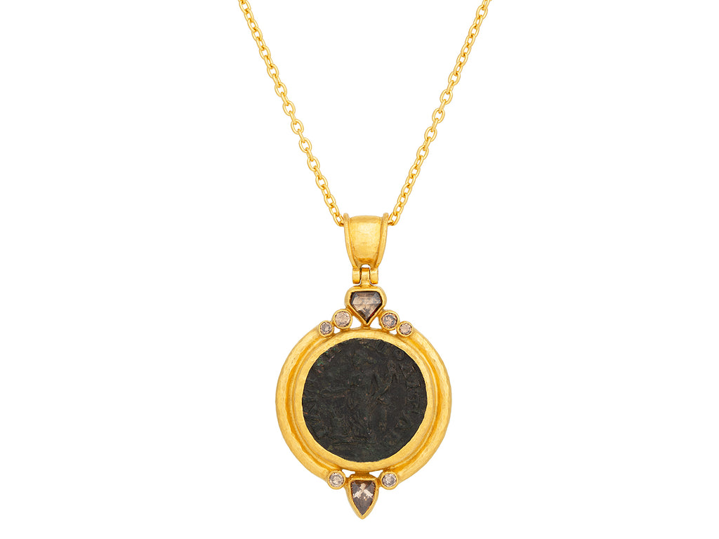 GURHAN, GURHAN Antiquities Gold Coin Pendant Necklace, 21mm Round set in Wide Frame