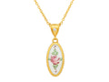 GURHAN, GURHAN Antiquities Gold Pendant Necklace, 20x10mm Floral Motif, Guilloche Enamel