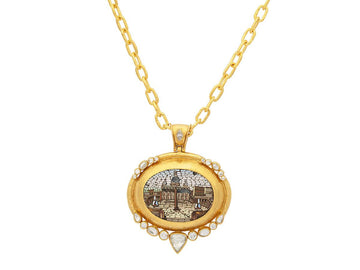 GURHAN, GURHAN Antiquities Gold Micro Mosaic Pendant Necklace, 34x27mm Oval set in Wide Frame, St. Peter's Basilica
