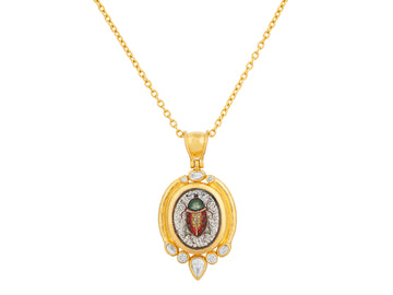 GURHAN, GURHAN Antiquities Gold Micro Mosaic Pendant Necklace, 19x16mm Oval Scarab set in Wide Frame