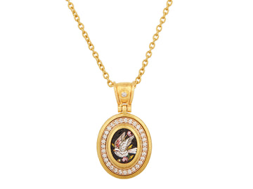 GURHAN, GURHAN Antiquities Gold Micro Mosaic Pendant Necklace, 14x10mm Dove set in Wide Frame