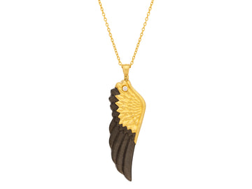 GURHAN, GURHAN Antiquities Gold Obsidian Pendant Necklace, 58x22mm Carved Wing