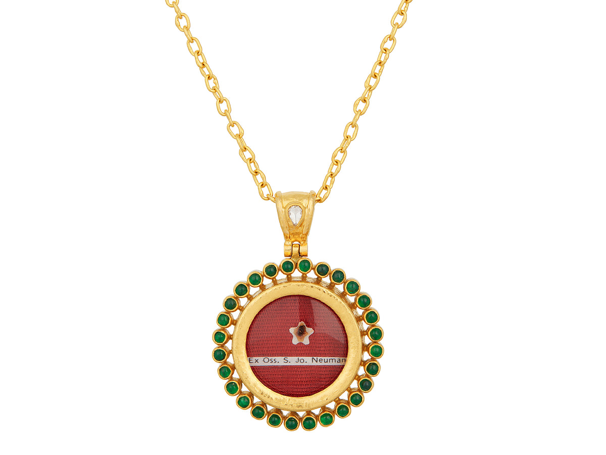 GURHAN, GURHAN Antiquities Gold Pendant Necklace, 23mm Round set in Emerald Frame, Glass Reliquary