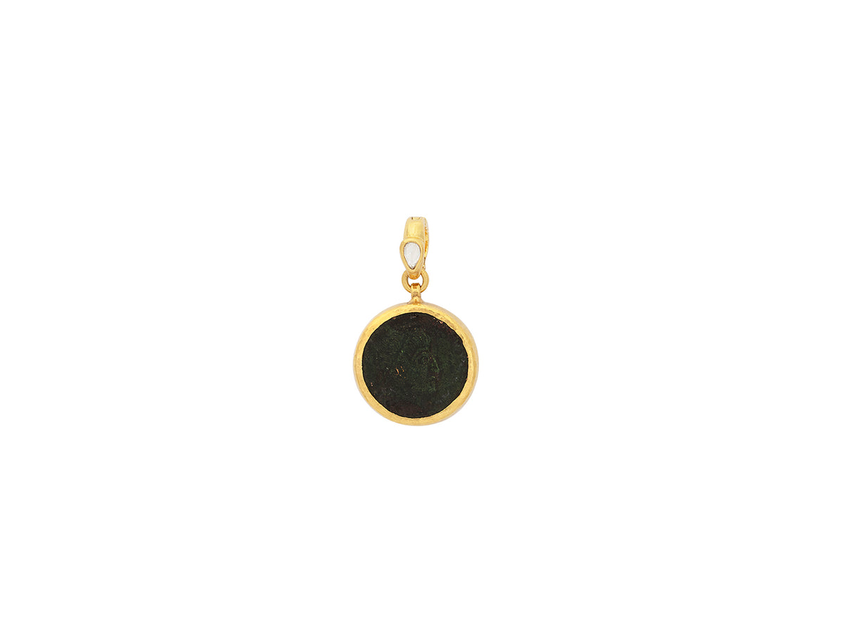 GURHAN, GURHAN Antiquities Gold Pendant, 15mm Round, with Coin and Diamond