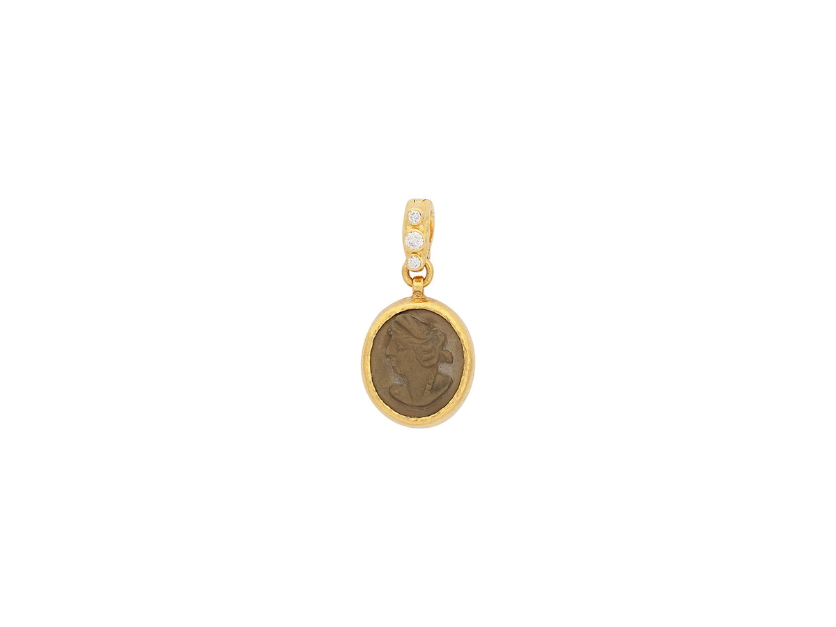 GURHAN, GURHAN Antiquities Gold Pendant, 14x12mm Oval, with Lava Cameo and Diamond