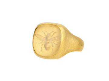 GURHAN, GURHAN Antiquities Gold Crystal Intaglio Cocktail Ring, 17mm Square Stone with Carved Bee