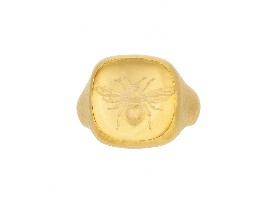 GURHAN, GURHAN Antiquities Gold Crystal Intaglio Cocktail Ring, 17mm Square Stone with Carved Bee