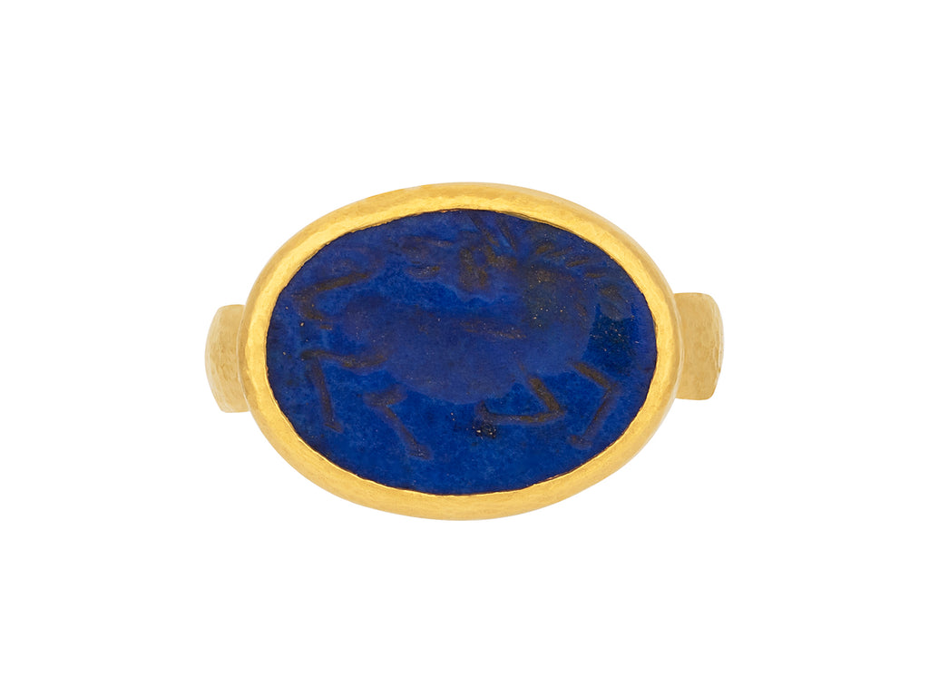 GURHAN, GURHAN Antiquities Gold Lapis Cocktail Ring, 17x13mm Oval Stone