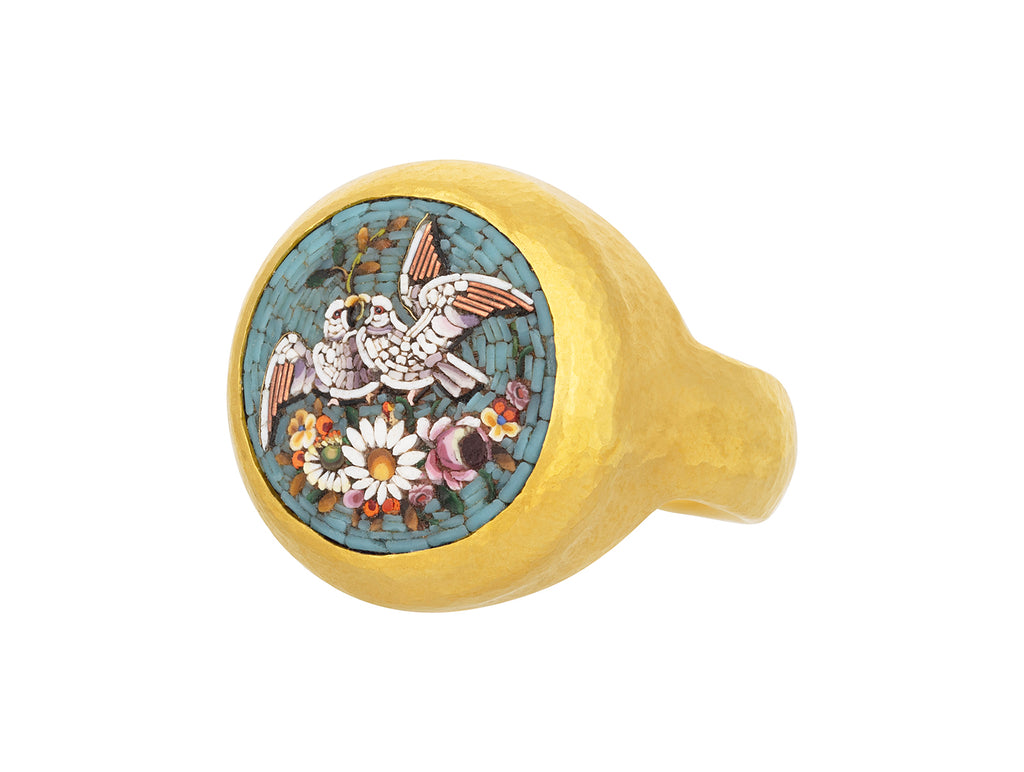 GURHAN, GURHAN Antiquities Gold Micro Mosaic Cocktail Ring, 17mm Round on Graduated Band