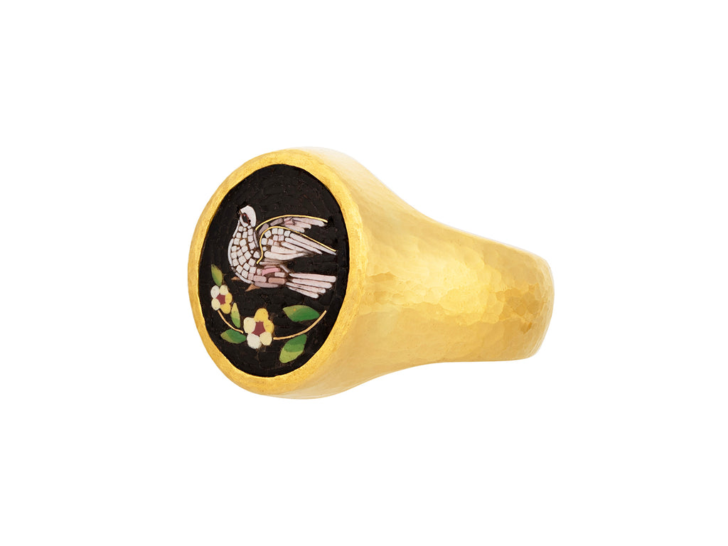 GURHAN, GURHAN Antiquities Gold Micro Mosaic Cocktail Ring, 13x10mm Oval Bird Motif