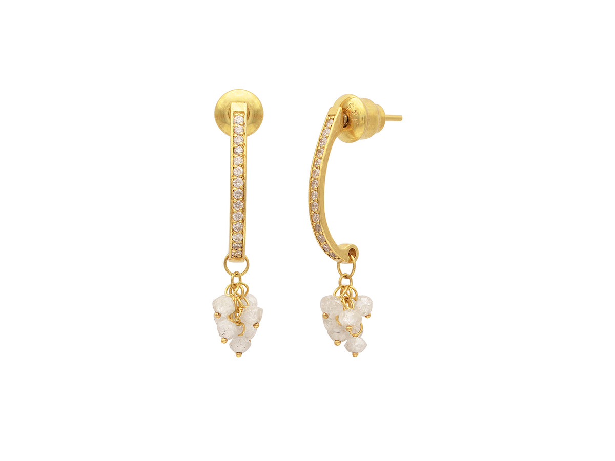 GURHAN, GURHAN Boucle Gold Cluster Drop Earrings, Small Half Hoop, Diamond
