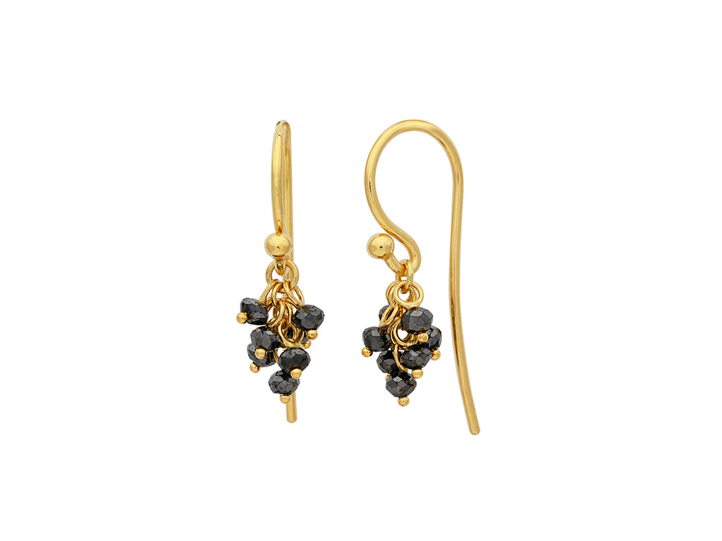 GURHAN, GURHAN Boucle Gold Short Drop Earrings, Small Stone Cluster on Wire Hook, Black Diamond
