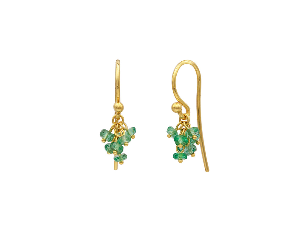 GURHAN, GURHAN Boucle Gold Short Drop Earrings, Small Stone Cluster on Wire Hook, Emerald