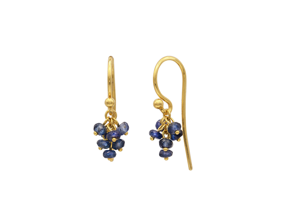 GURHAN, GURHAN Boucle Gold Short Drop Earrings, Small Stone Cluster on Wire Hook, Sapphire