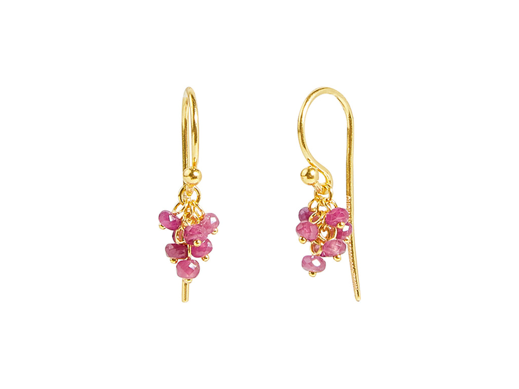 GURHAN, GURHAN Boucle Gold Ruby Drop Earrings, Small Stone Cluster on Wire Hook