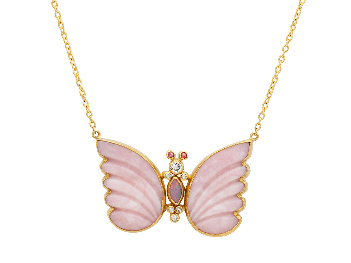 GURHAN, GURHAN Butterfly Gold Pendant Necklace, 31x44mm Carved, Opal, Topaz and Diamond