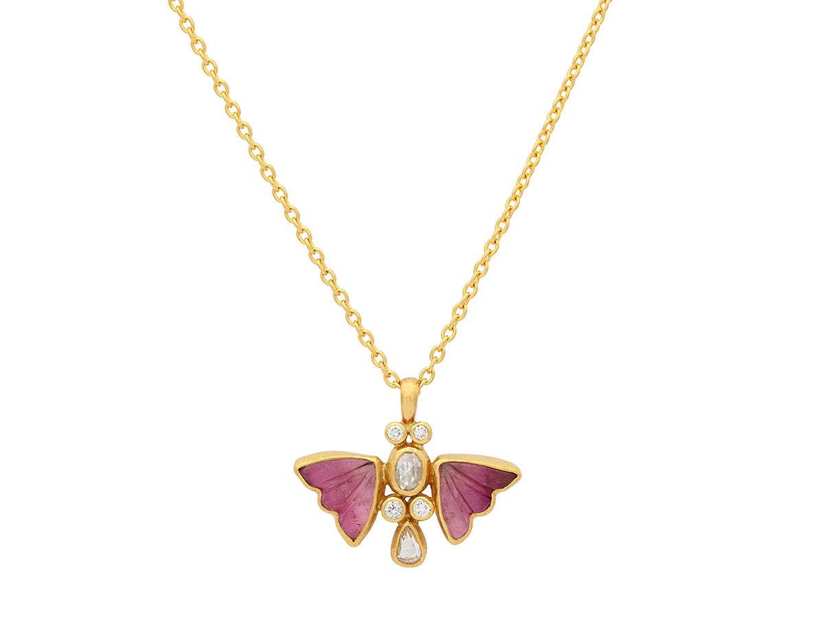 GURHAN, GURHAN Butterfly Gold Pendant Necklace, 19.50x23.5mm, Tourmaline and Diamond