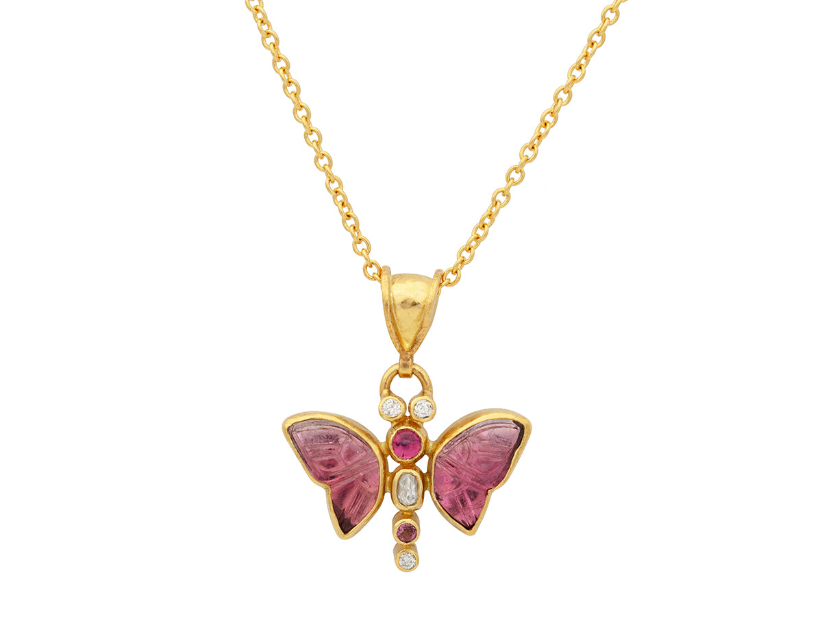 GURHAN, GURHAN Butterfly Gold Pendant Necklace, 27.5x22.5mm, Tourmaline and Diamond
