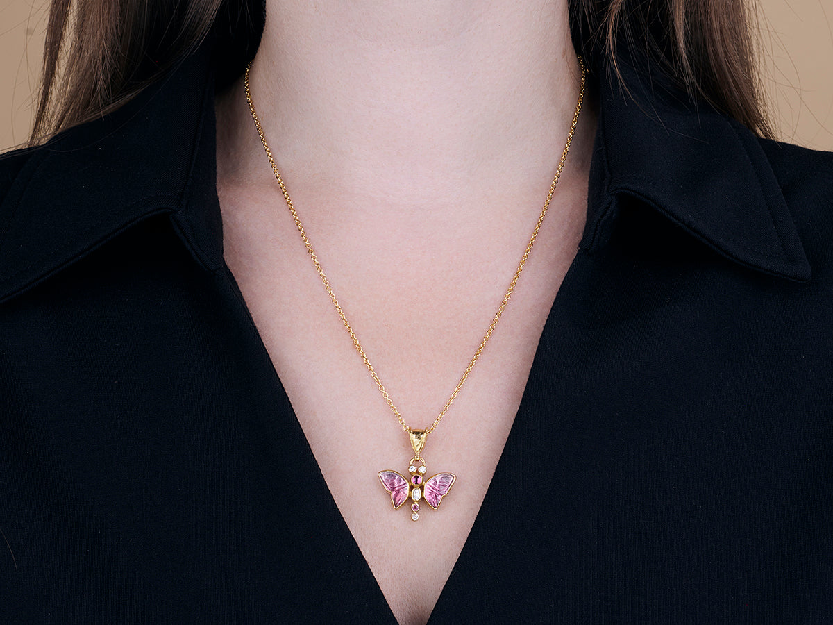GURHAN, GURHAN Butterfly Gold Pendant Necklace, 27.5x22.5mm, Tourmaline and Diamond