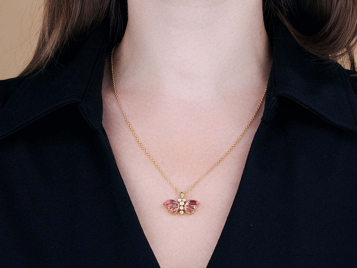 GURHAN, GURHAN Butterfly Gold Pendant Necklace, 24x15mm, Tourmaline and Diamond