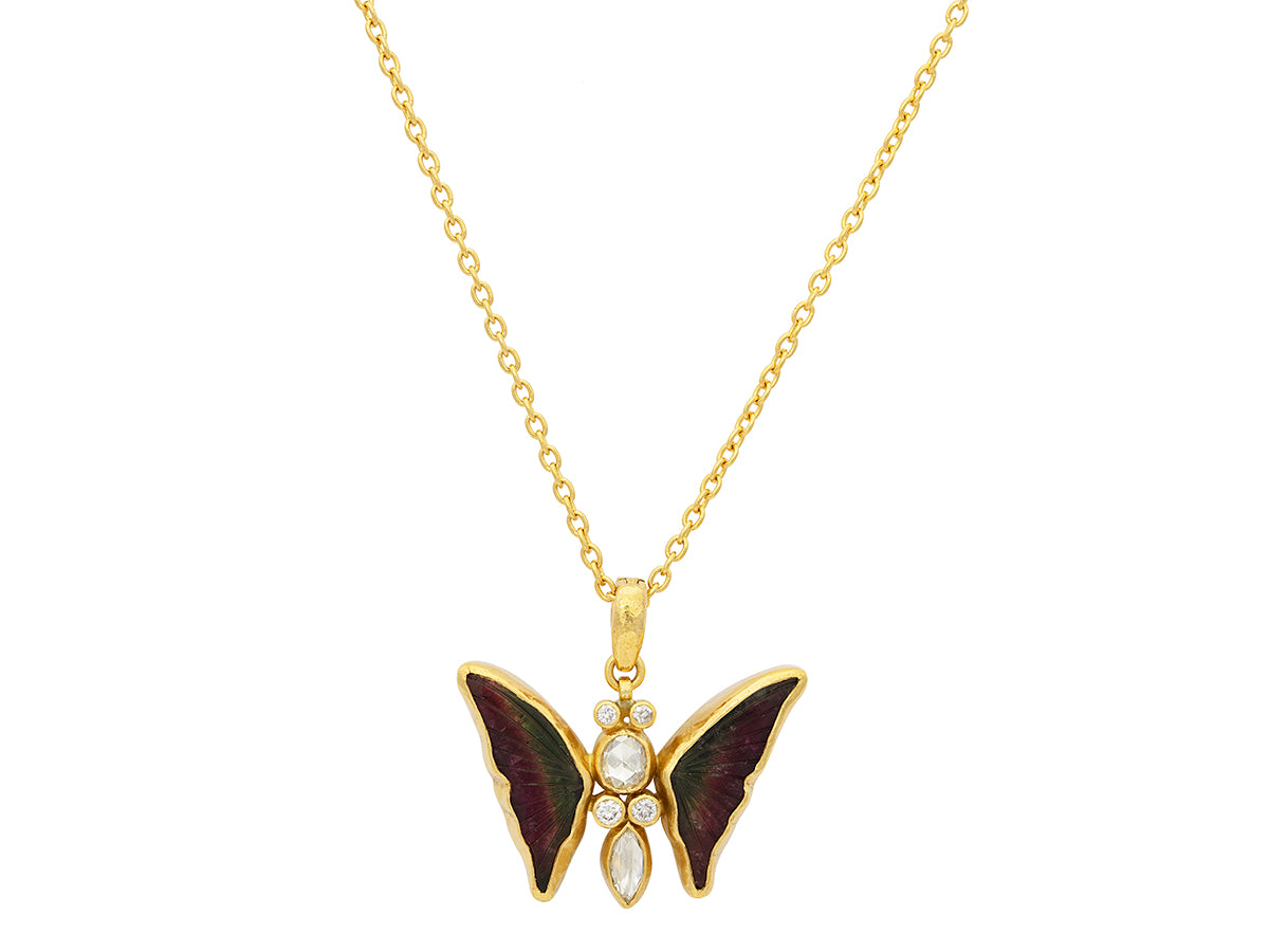GURHAN, GURHAN Butterfly Gold Pendant Necklace, 29x30.5mm, with Tourmaline and Diamond
