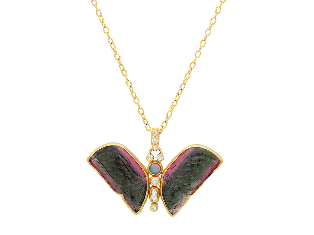 GURHAN, GURHAN Butterfly Gold Tourmaline Pendant Necklace, 31x47mm Carved