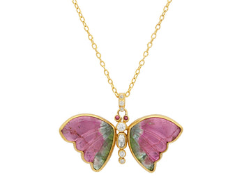 GURHAN, GURHAN Butterfly Gold Tourmaline Pendant Necklace, 33x53mm Carved