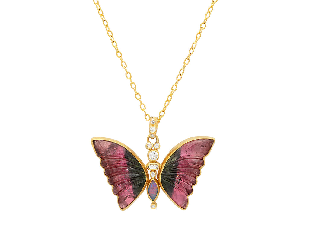 GURHAN, GURHAN Butterfly Gold Tourmaline Pendant Necklace, 34x45mm Carved