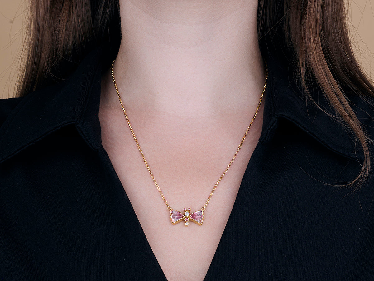 GURHAN, GURHAN Butterfly Gold Pendant Necklace, 21.5x13mm, Tourmaline, Sapphire and Diamond