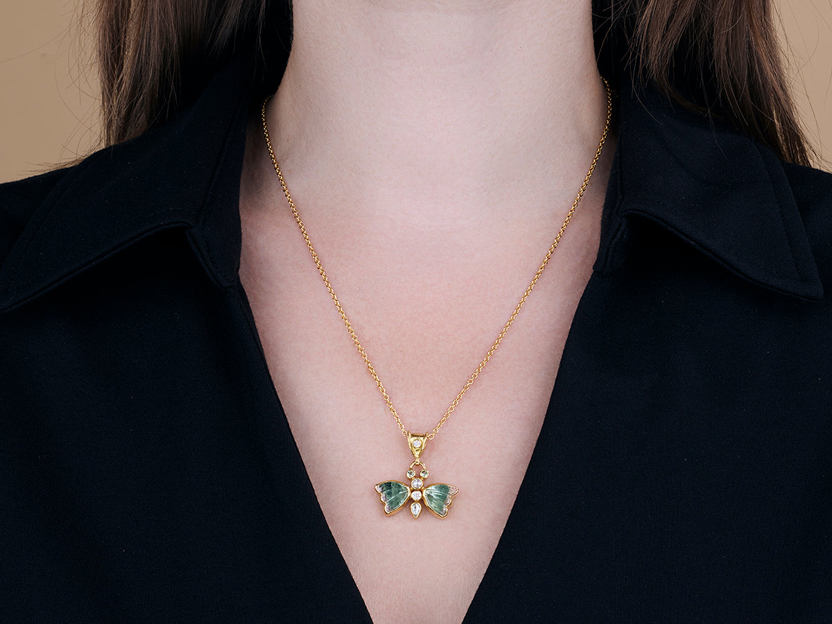 GURHAN, GURHAN Butterfly Gold Pendant Necklace, 26x24.5mm, Tourmaline and Diamond