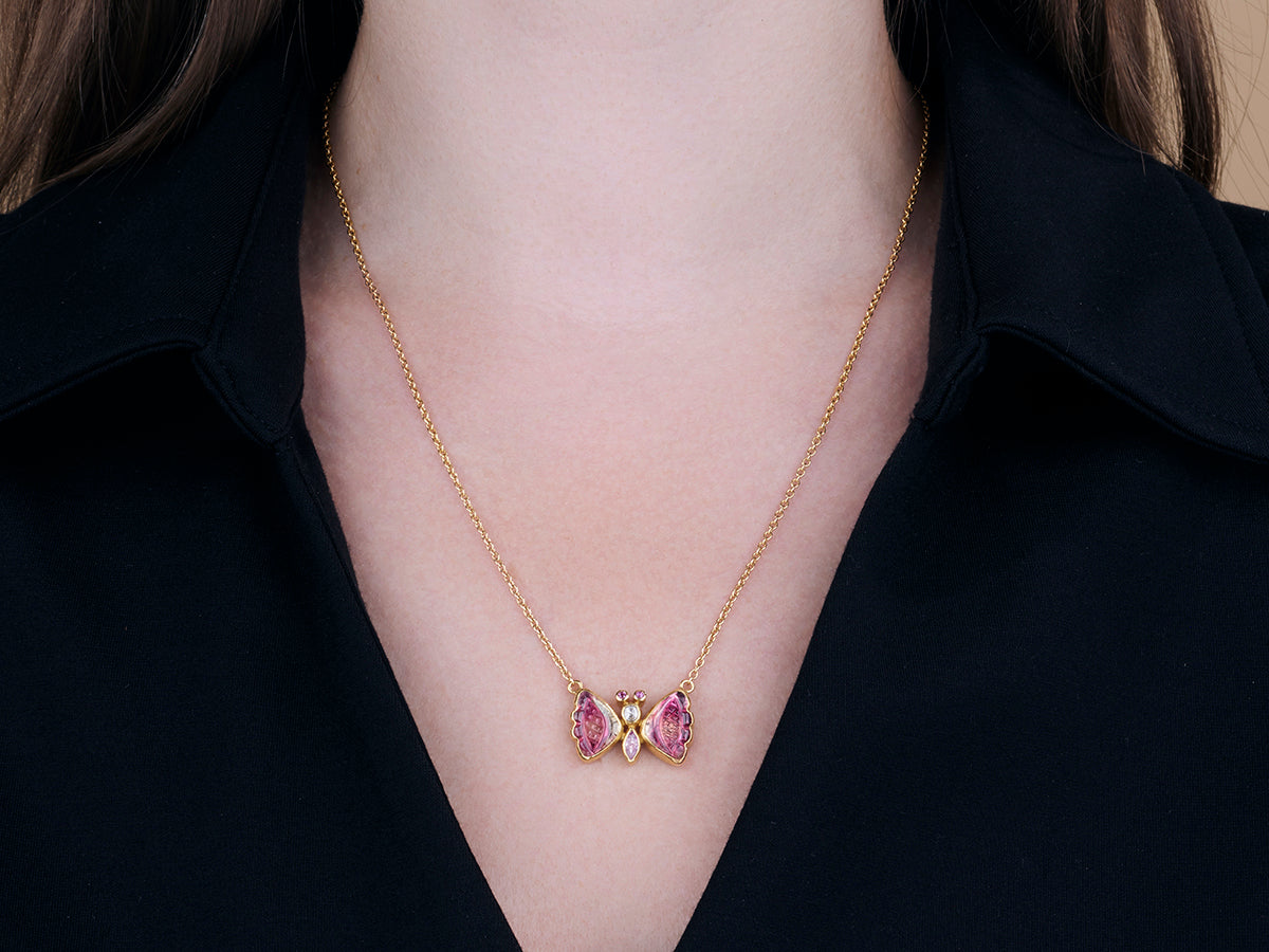 GURHAN, GURHAN Butterfly Gold Pendant Necklace, 21x15mm, Tourmaline, Sapphire and Diamond
